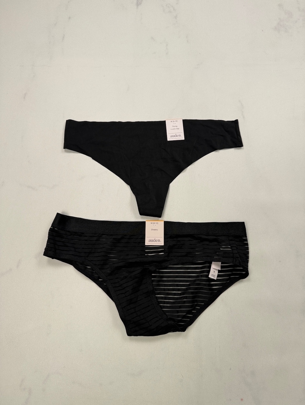 Auden Cheeky Thong Underwear Black Modern Classic Minimal Lot of 2 - Womens M